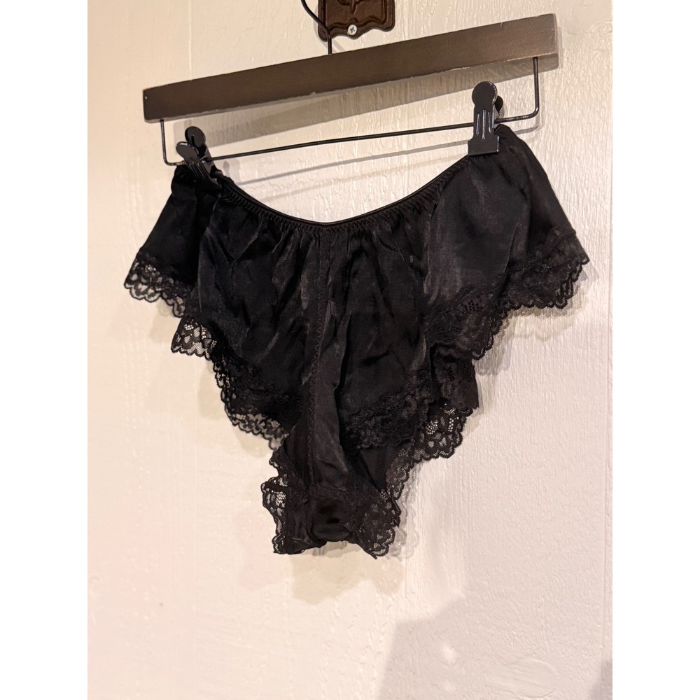 Vintage Style Black Satin Lace Trim Tap Pants French Knickers Lingerie Panties